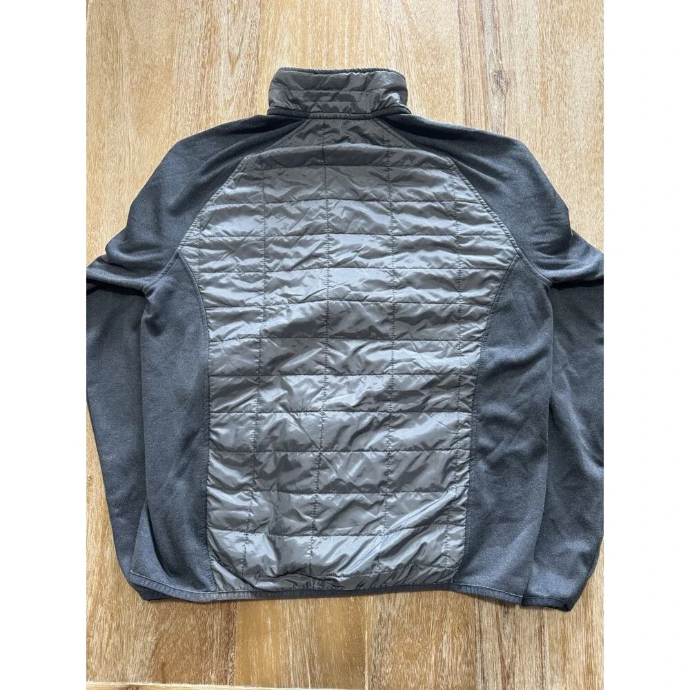 Orvis Mens Medium Hybrid Mixed Media Jacket Gray Puffer Fleece Full Zip Flaws